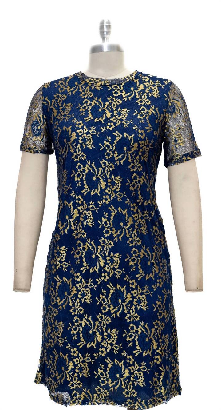 NEW MICHAEL K women's michelle lace mini dress in navy gold